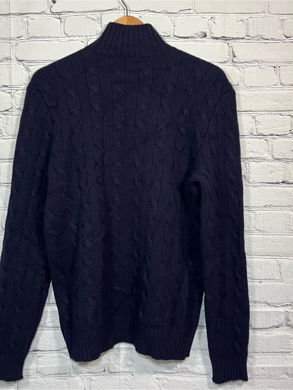 Polo Ralph Lauren 1/4 Zip Cable Knit Lambs Wool Sweater Mens Size Medium Blue - Picture 12 of 13